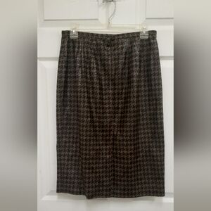 Elegant Brown Black Houndstooth Pencil Skirt